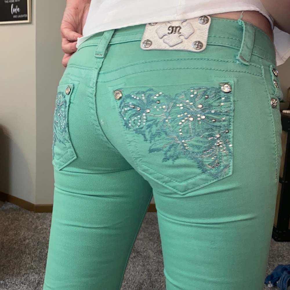 Mint green miss me jeans
